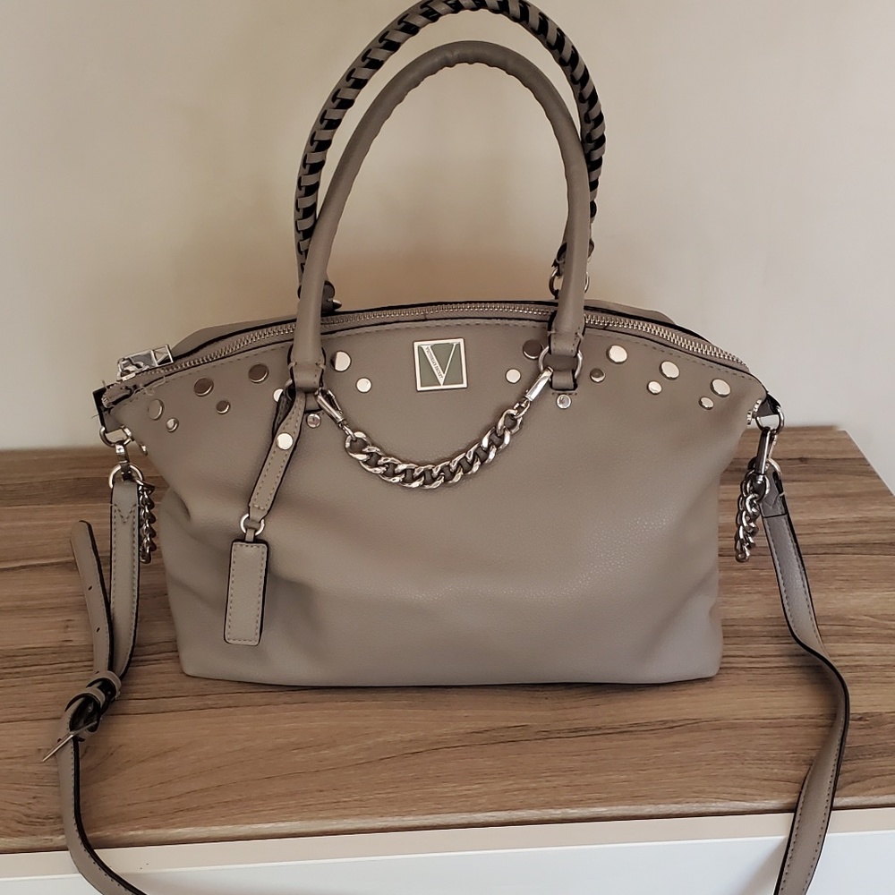 Victoria's Secret Slouchy Satchel Bag Handbag Purse - Faux Leather, grey